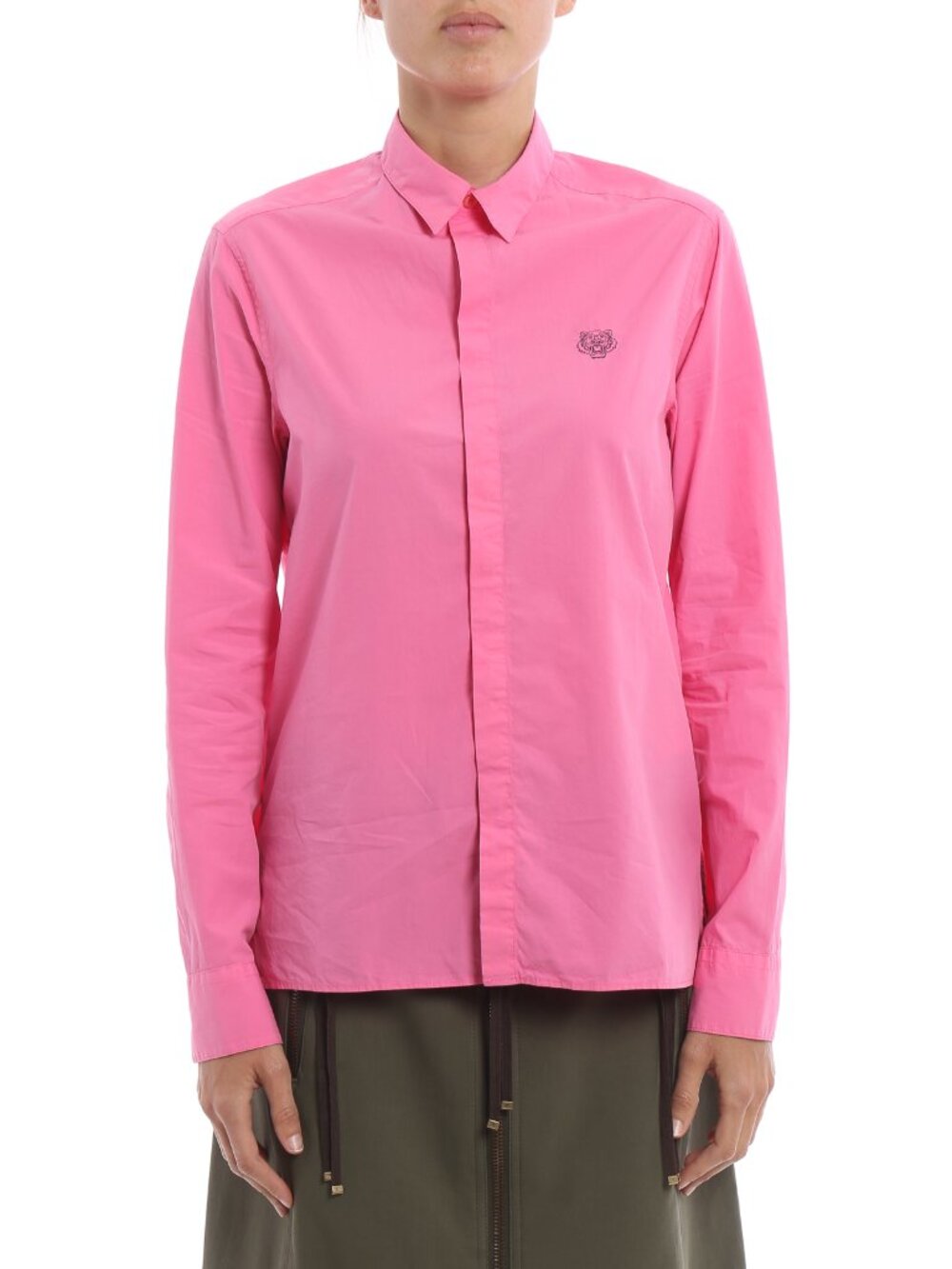 Kenzo Hot Pink Tiger Embroidered Cotton Button-Up Shirt Size 34 US 2